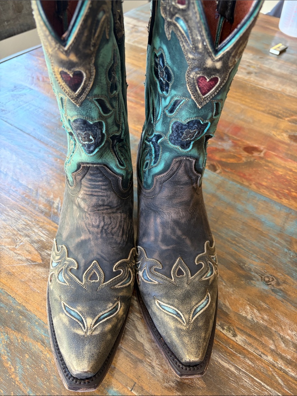 Dan Post Brown and Teal Bluebird Embroidered Western Heeled Boots
